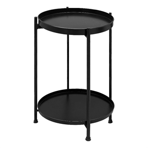 Vica 15 Inch Modern Side End Table- Metal Round Tray Top- Foldable Legs- Black
