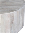 36 Inch Coffee Table- Handcrafted Drum Shape- Washed White Mango Wood