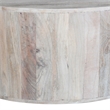 36 Inch Coffee Table- Handcrafted Drum Shape- Washed White Mango Wood