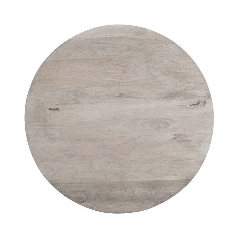 36 Inch Coffee Table- Handcrafted Drum Shape- Washed White Mango Wood