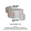 36 Inch Coffee Table- Handcrafted Drum Shape- Washed White Mango Wood
