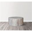 36 Inch Coffee Table- Handcrafted Drum Shape- Washed White Mango Wood