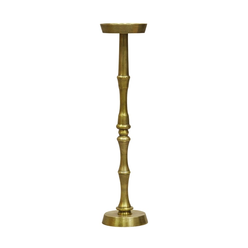 26 Inch Side End Drink Table- Turned Pedestal Metal Base- Round Top- Brass