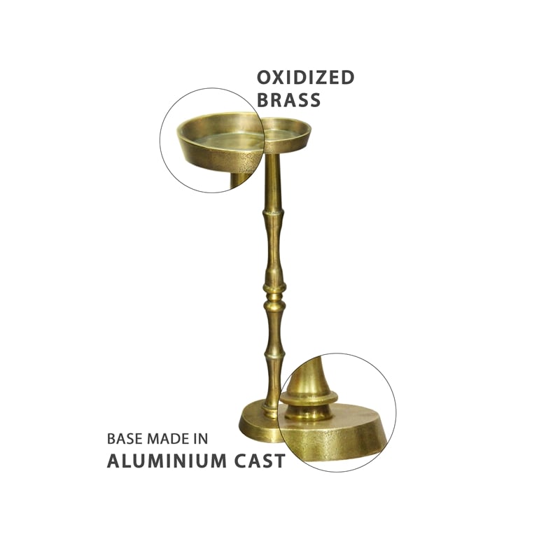 26 Inch Side End Drink Table- Turned Pedestal Metal Base- Round Top- Brass