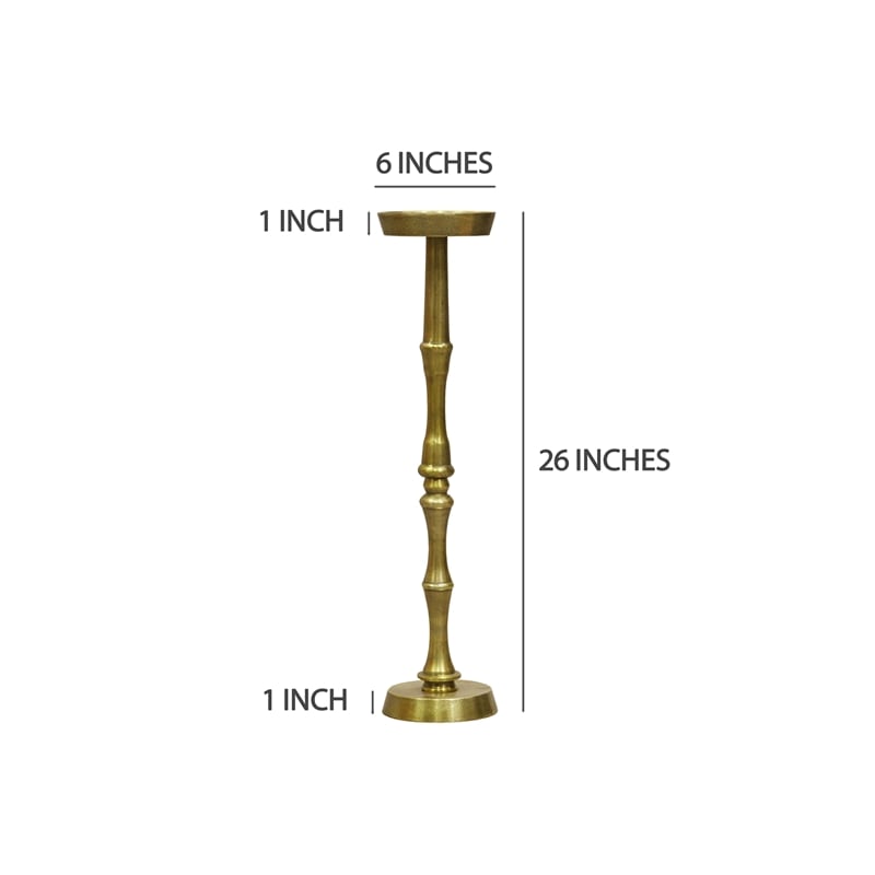 26 Inch Side End Drink Table- Turned Pedestal Metal Base- Round Top- Brass