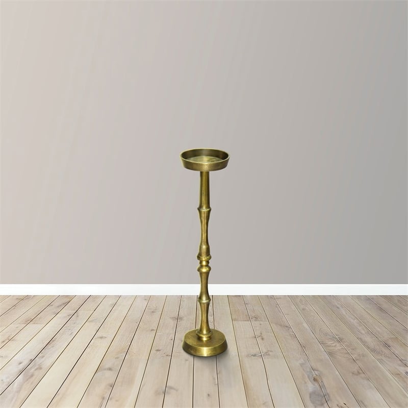 26 Inch Side End Drink Table- Turned Pedestal Metal Base- Round Top- Brass