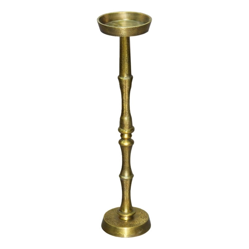 26 Inch Side End Drink Table- Turned Pedestal Metal Base- Round Top- Brass