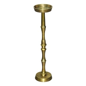 26 Inch Side End Drink Table- Turned Pedestal Metal Base- Round Top- Brass