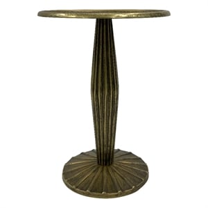 17 Inch Side End Drink Table- Fancy Fluted Base- Round Top- Antique Brass
