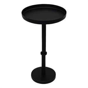 Ara 22 Inch Side End Table- Vintage Sleek Pillar Base- Round Tray Top- Black