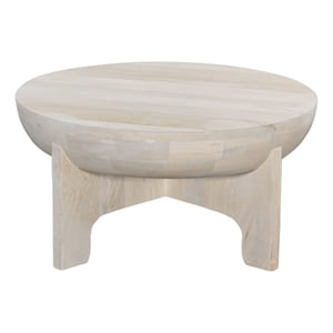 Tomas 32 Inch Coffee Table- Mango Wood Drum Top- Classic Washed White