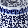 11 Inch Garden Stool- Ceramic Drum Shape- Blue- White Floral Pattern