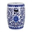 11 Inch Garden Stool- Ceramic Drum Shape- Blue- White Floral Pattern
