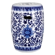 11 Inch Garden Stool- Ceramic Drum Shape- Blue- White Floral Pattern