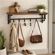26 Inch Industrial Metal Frame Wall Mount Coat Rack- 5 Hooks- 1 Shelf- Brown