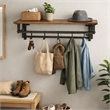 26 Inch Industrial Metal Frame Wall Mount Coat Rack- 5 Hooks- 1 Shelf- Brown
