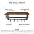 26 Inch Industrial Metal Frame Wall Mount Coat Rack- 5 Hooks- 1 Shelf- Brown
