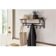 26 Inch Industrial Metal Frame Wall Mount Coat Rack- 5 Hooks- 1 Shelf- Brown