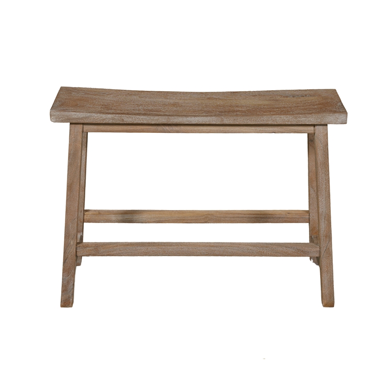 33 Inch Saddle Seat Bench with Angled Frame- Sandblasted Brown Acacia Wood