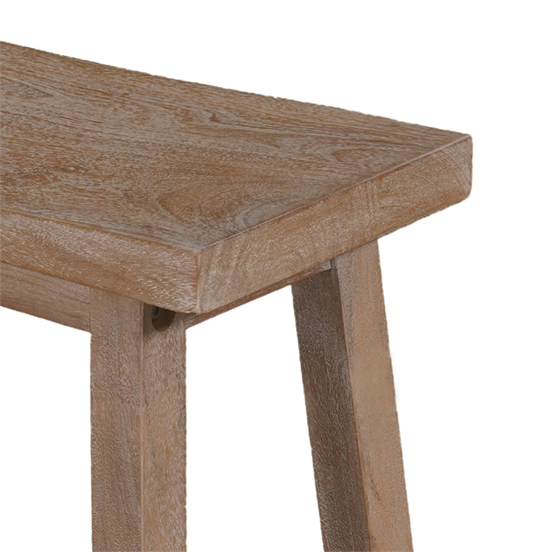 33 Inch Saddle Seat Bench with Angled Frame- Sandblasted Brown Acacia Wood