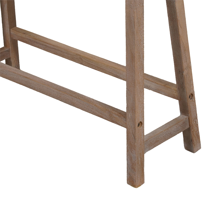 33 Inch Saddle Seat Bench with Angled Frame- Sandblasted Brown Acacia Wood