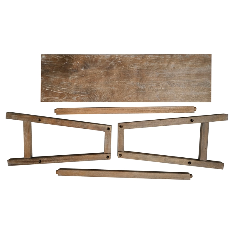33 Inch Saddle Seat Bench with Angled Frame- Sandblasted Brown Acacia Wood
