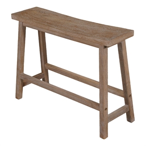 33 Inch Saddle Seat Bench with Angled Frame- Sandblasted Brown Acacia Wood