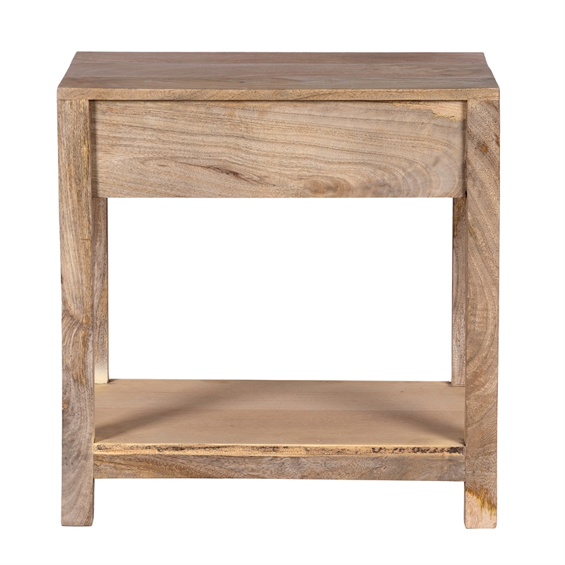 Rosette 22 Inch Accent Side Table- Rattan Front Drawer- Open Shelf- Mango Wood