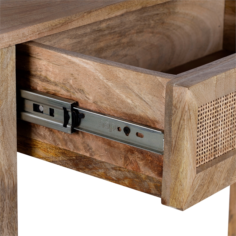 Rosette 22 Inch Accent Side Table- Rattan Front Drawer- Open Shelf- Mango Wood