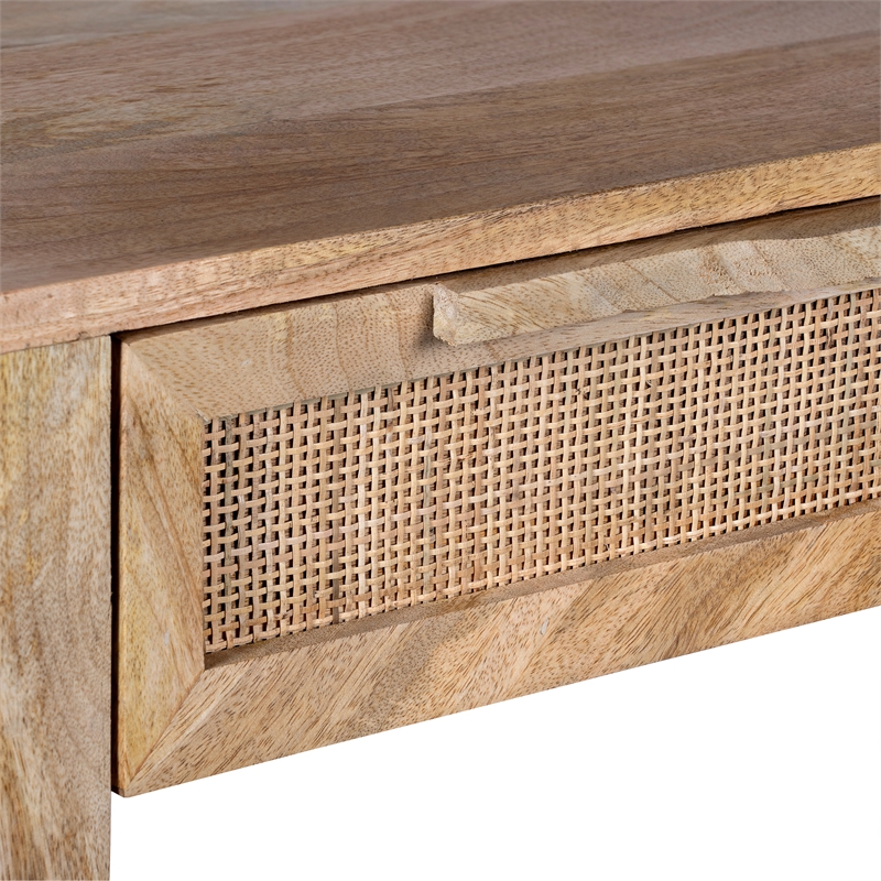 Rosette 22 Inch Accent Side Table- Rattan Front Drawer- Open Shelf- Mango Wood