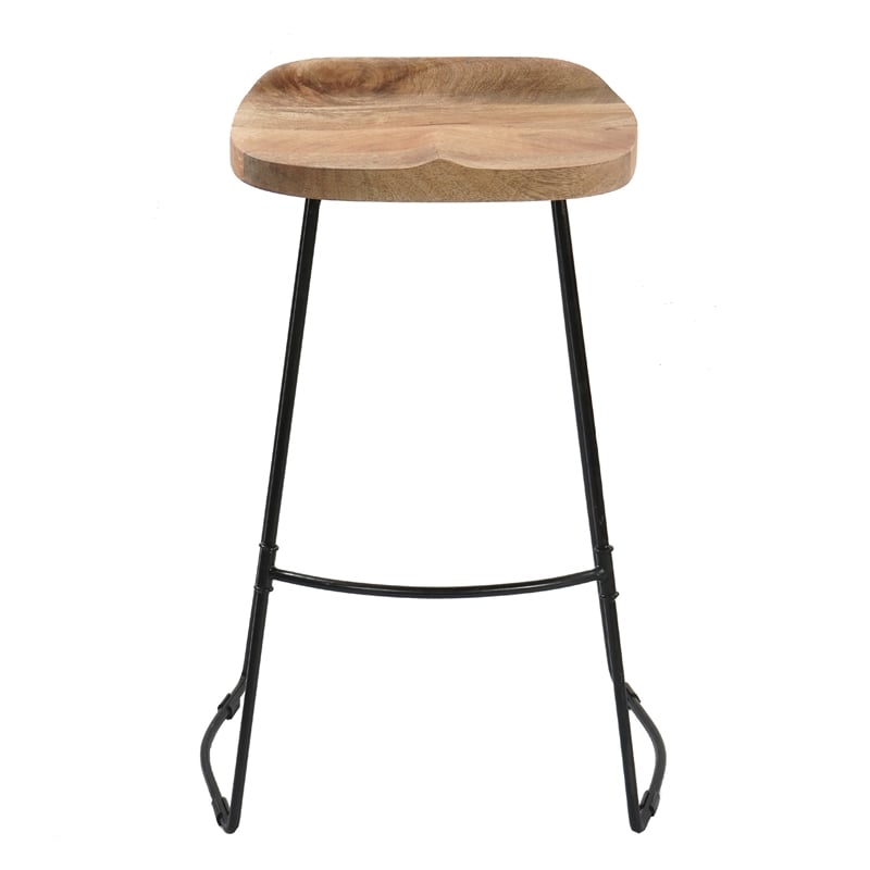 Tiva 30 Inch Handcrafted Backless Barstool- Natural Brown Mango Wood Saddle Seat