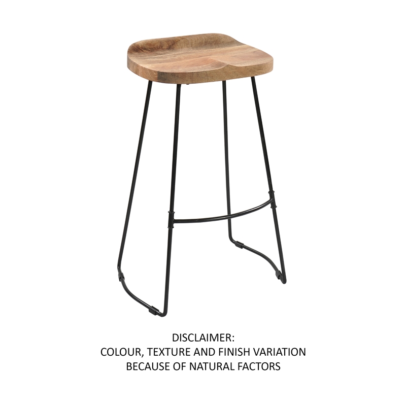 Tiva 30 Inch Handcrafted Backless Barstool- Natural Brown Mango Wood Saddle Seat
