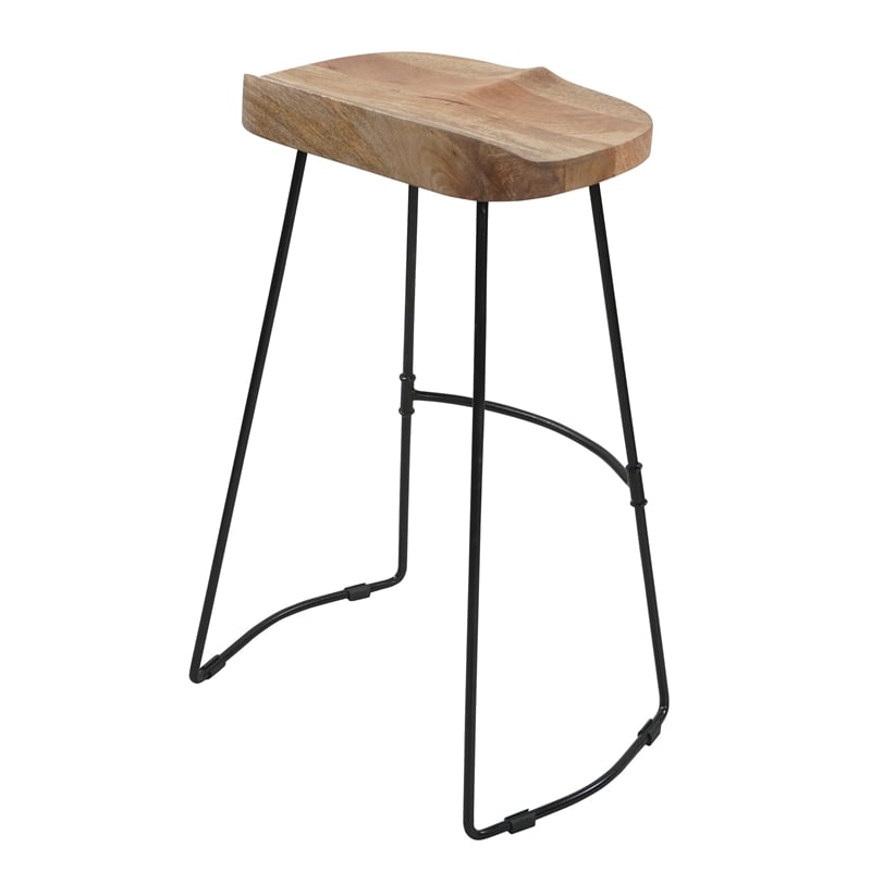 Tiva 30 Inch Handcrafted Backless Barstool- Natural Brown Mango Wood Saddle Seat