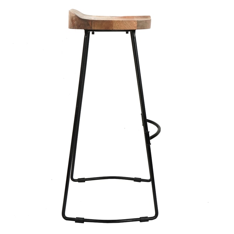 Tiva 30 Inch Handcrafted Backless Barstool- Natural Brown Mango Wood Saddle Seat
