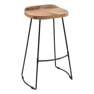 Tiva 30 Inch Handcrafted Backless Barstool- Natural Brown Mango Wood Saddle Seat