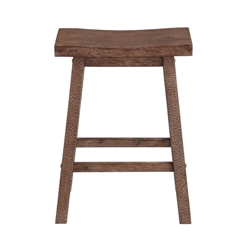 Wooden Frame Saddle Seat Counter Height Stool with Angled Legs- Brown