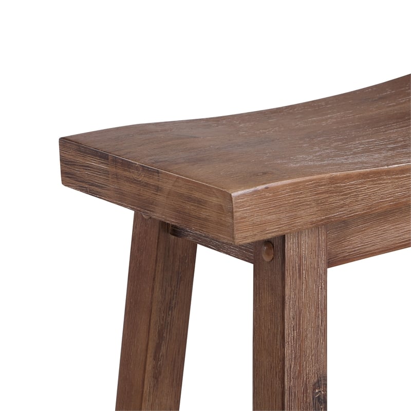 Wooden Frame Saddle Seat Counter Height Stool with Angled Legs- Brown