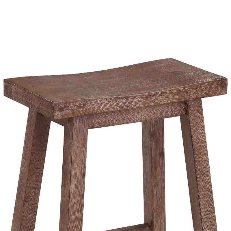 Wooden Frame Saddle Seat Counter Height Stool with Angled Legs- Brown