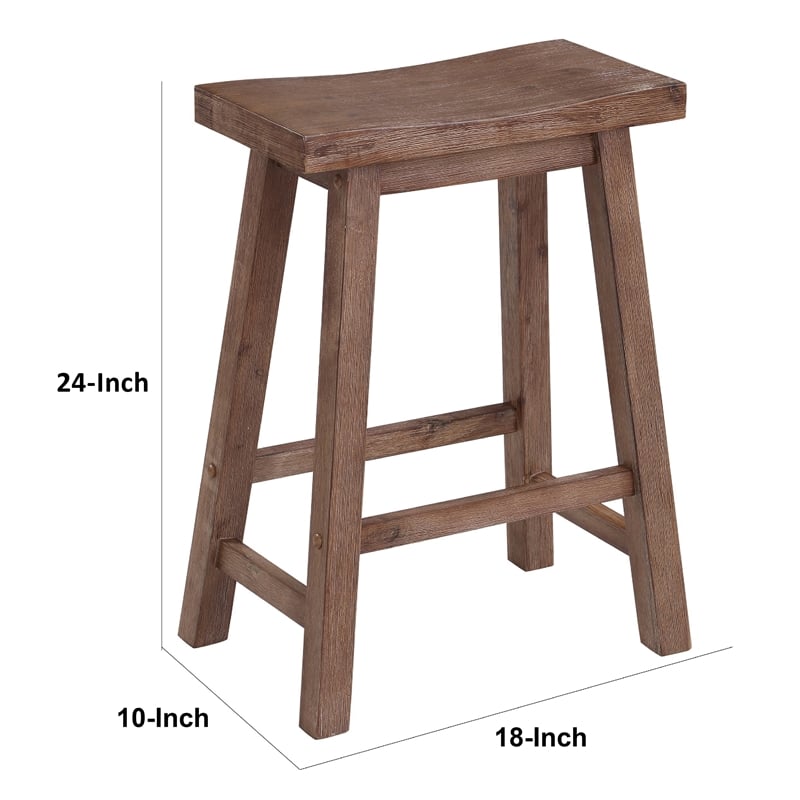 Wooden Frame Saddle Seat Counter Height Stool with Angled Legs- Brown