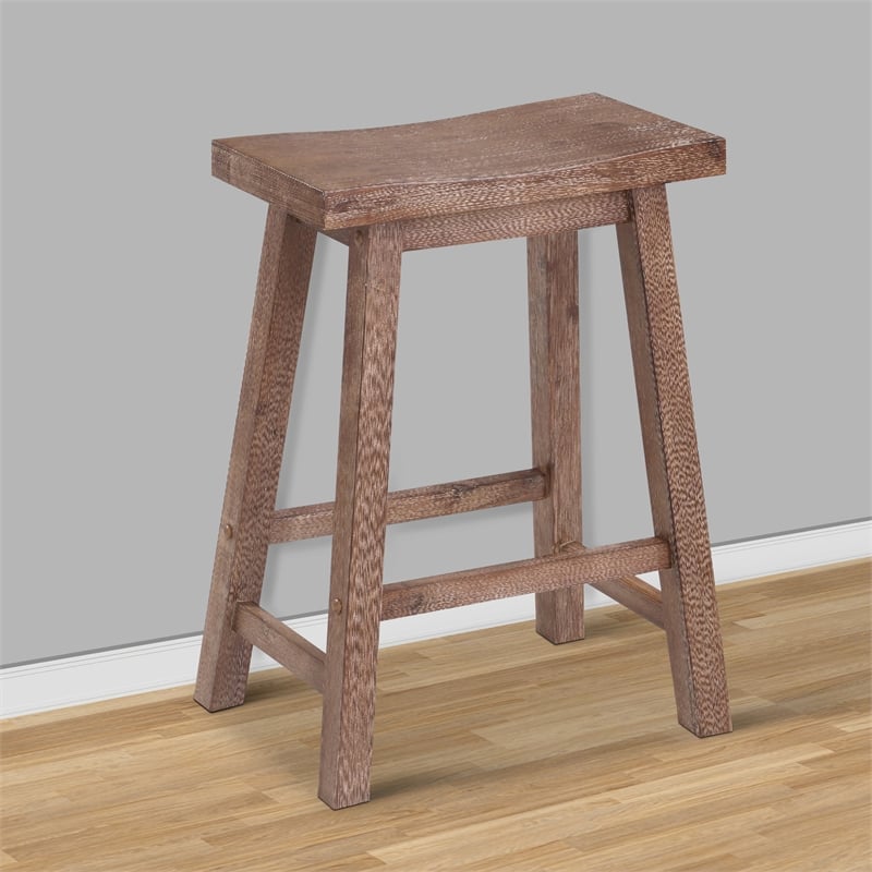 Wooden Frame Saddle Seat Counter Height Stool with Angled Legs- Brown
