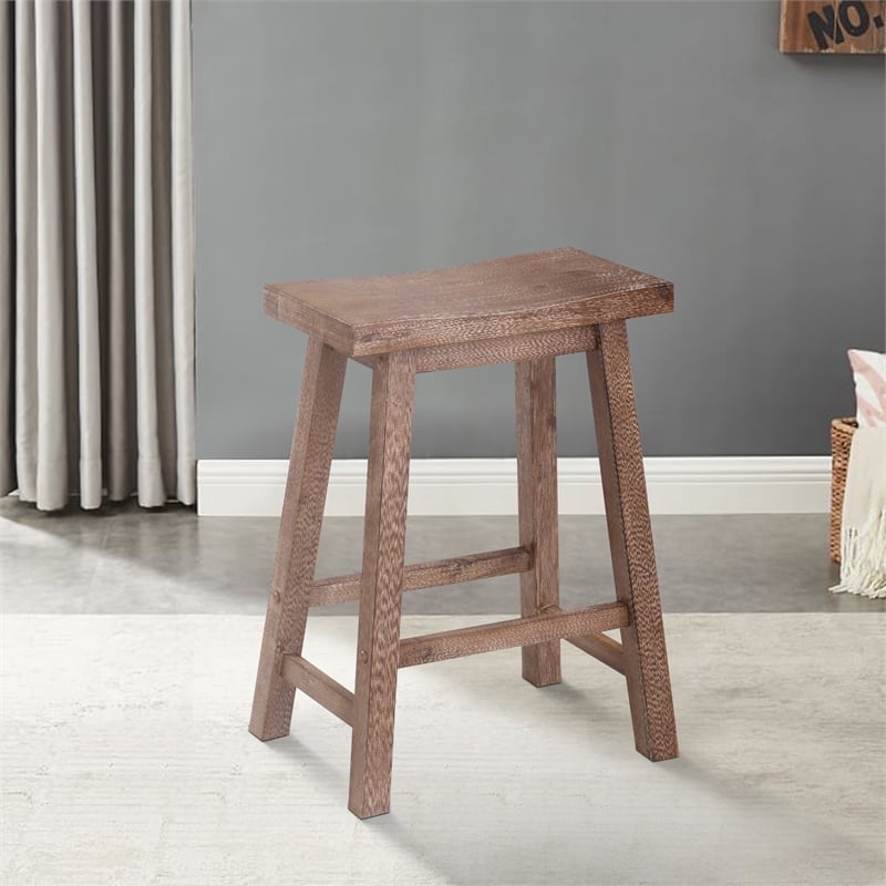 Wooden Frame Saddle Seat Counter Height Stool with Angled Legs- Brown