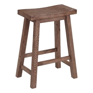 Wooden Frame Saddle Seat Counter Height Stool with Angled Legs- Brown