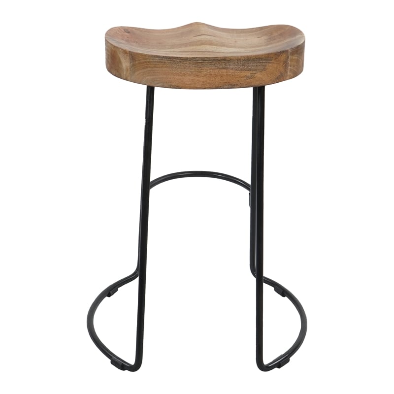 30 Inch Handcrafted Backless Counter Height Barstool-Brown Mango Wood SaddleSeat