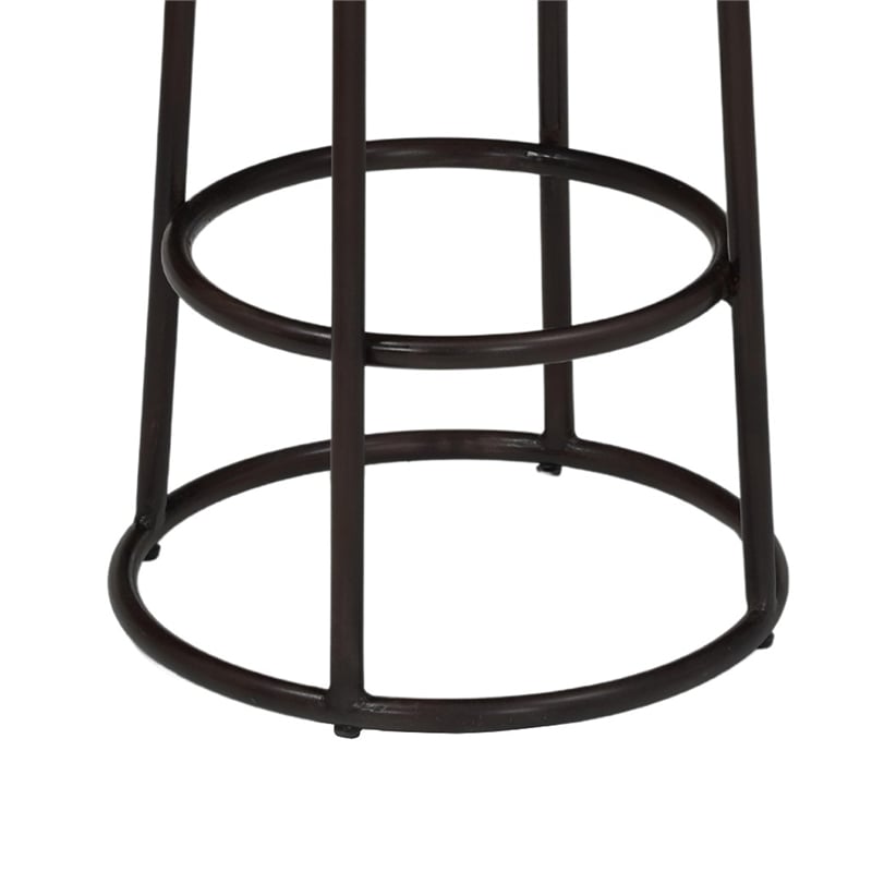 24 Inch Mango Wood Counter Height Barstool With Iron Base- Brown And Black
