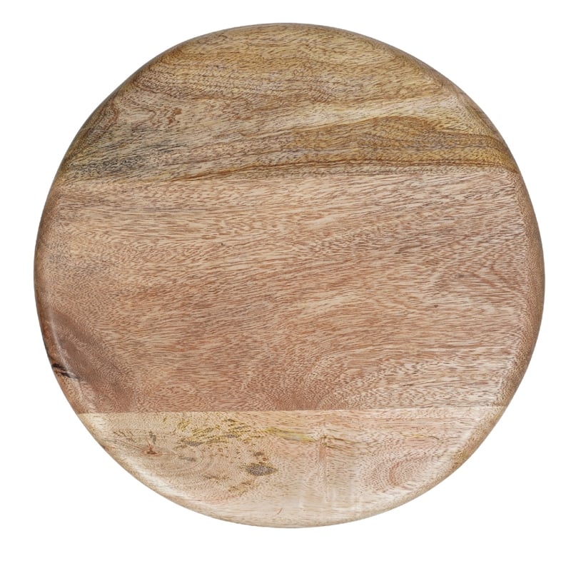 24 Inch Mango Wood Counter Height Barstool With Iron Base- Brown And Black