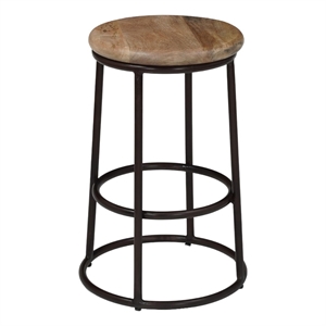 24 Inch Mango Wood Counter Height Barstool With Iron Base- Brown And Black