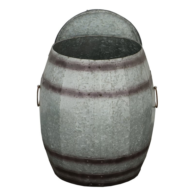 Barrel Drum Shape Storage Table with Removable Lid- Rustic Brown and Gray Metal