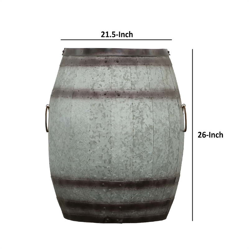 Barrel Drum Shape Storage Table with Removable Lid- Rustic Brown and Gray Metal