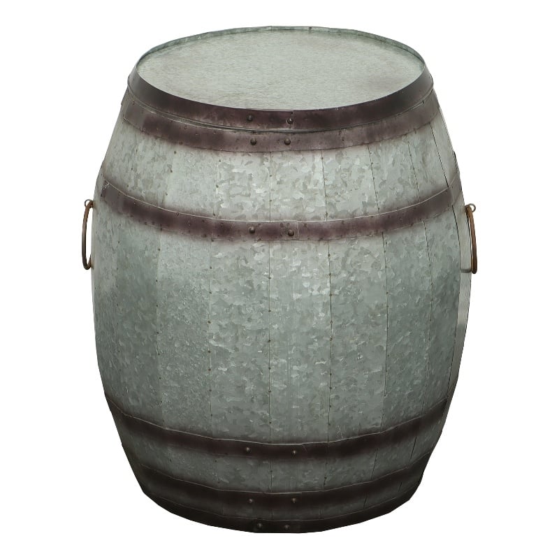 Barrel Drum Shape Storage Table with Removable Lid- Rustic Brown and Gray Metal