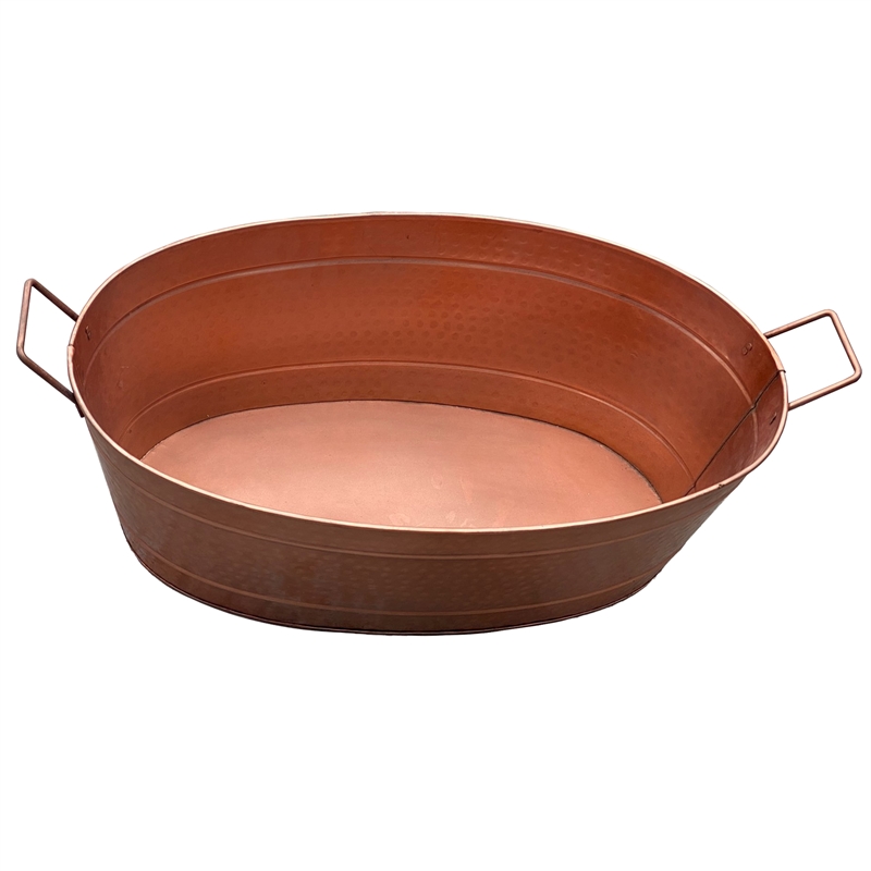Thea Oval Shape Hammered texture Metal Tub with 2 Side Handles- Copper